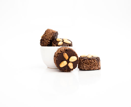 Tamborcitos 6 pzas con mani y fibra de ciruela, con chocolate semiamargo